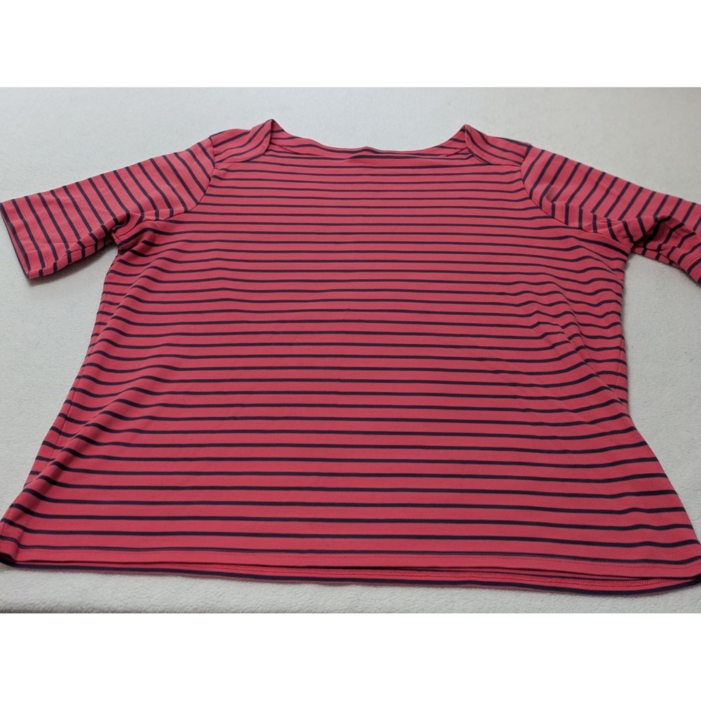 LL Bean Womens Pima Cotton Boat Neck Top XL Striped  Navy Pink Shirt Nautical